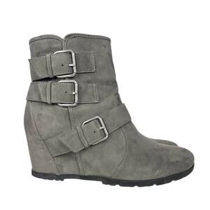 UNISA Women's SUEDE ANKLE BOOTS Gray 4" WEDGE HEEL Size 8